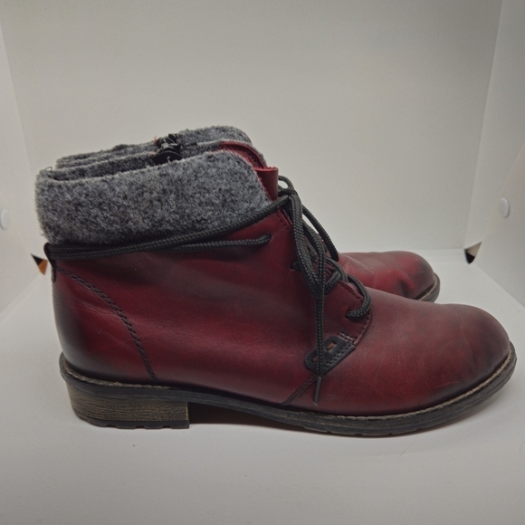 Remonte dark red leather ankle boots with gray collar EU 38 - Picture 1 of 14